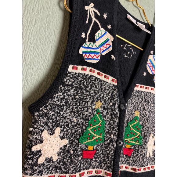 Vintage 90s Bobbie Brooks Holiday Knit Sweater Vest LG Cottagecore - Picture 2 of 6